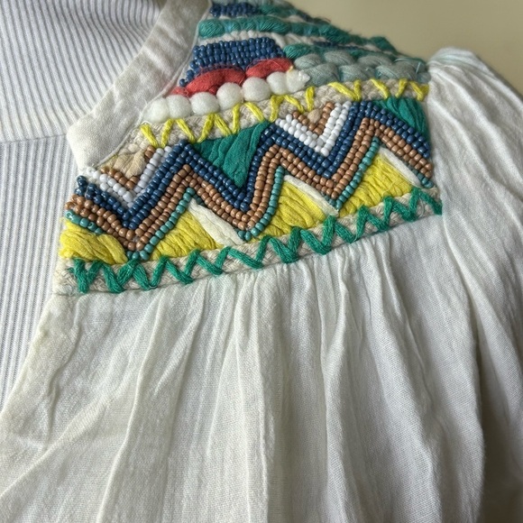 New Anthropologie Isato White Gauzy Embroidered Beaded Peasant Blouse Small - Picture 7 of 9